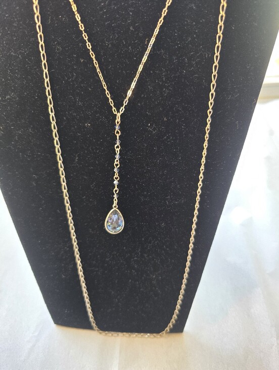 Touchstone Crystal Jewelry - Delicate Silver Teardrop Layered Necklace with Swarovski Montana  Crystal